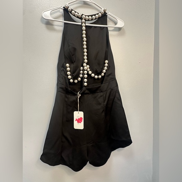Black Romper with Pearl Accents - Picture 2 of 4